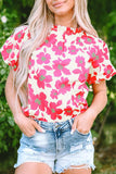 Printed Mock Neck Puff Sleeve Blouse - Trendsi - Flyclothing LLC