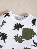 Children's Dinosaur Print Pocket Tee & Shorts Set - Trendsi - Flyclothing LLC