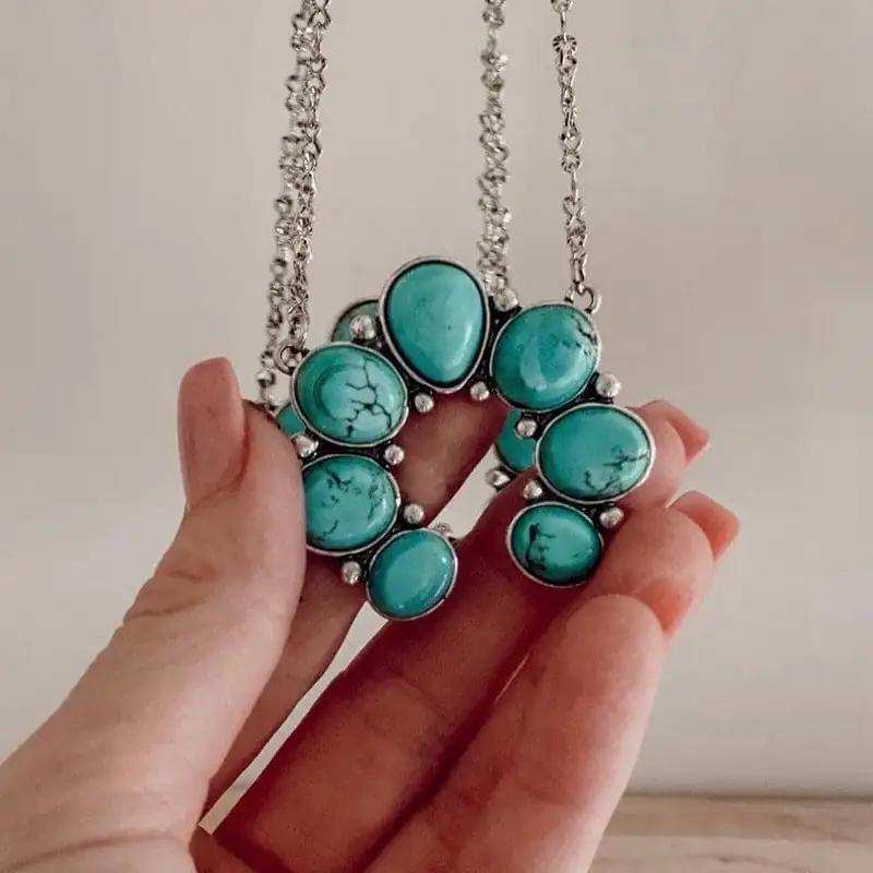 Artificial Turquoise Alloy Pendant Necklace - Trendsi - Flyclothing LLC