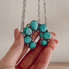 Artificial Turquoise Alloy Pendant Necklace - Trendsi