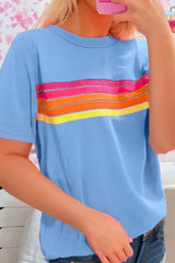 Striped Round Neck Short Sleeve T-Shirt - Trendsi - Flyclothing LLC