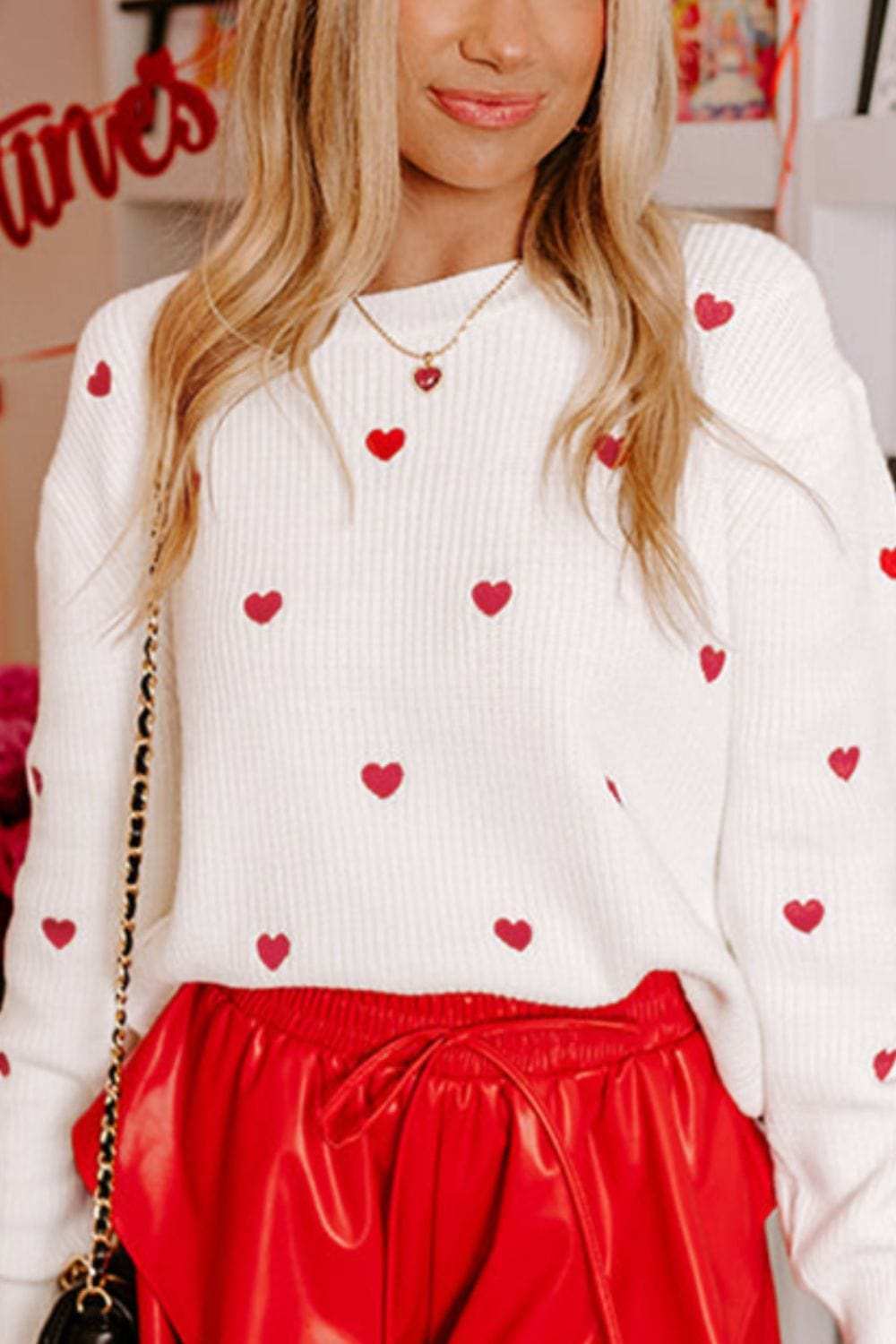 Heart Round Neck Long Sleeve Sweater - Trendsi - Flyclothing LLC