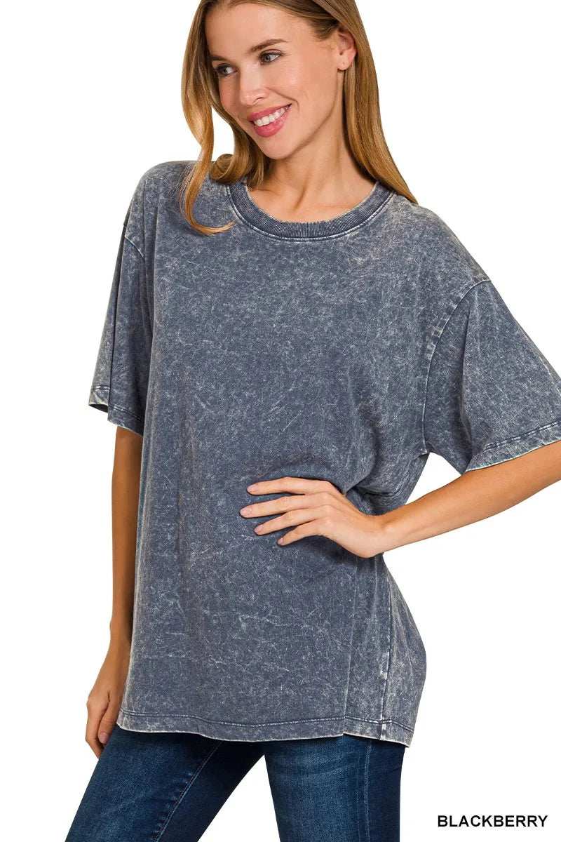 Zenana Washed Short Sleeve Top - Trendsi - Flyclothing LLC