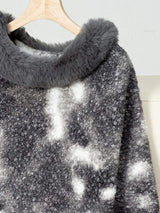 Furry Contrast Three-Quarter Poncho - Trendsi - Flyclothing LLC