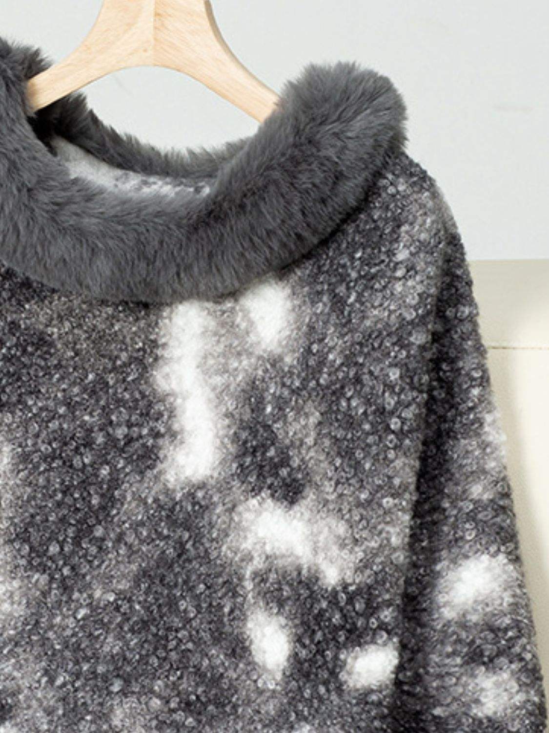 Furry Contrast Three-Quarter Poncho - Trendsi - Flyclothing LLC