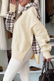 Plaid Side Slit Long Sleeve Hoodie - Trendsi - Flyclothing LLC