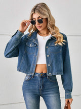 Button Up Long Sleeve Denim Jacket - Trendsi - Flyclothing LLC