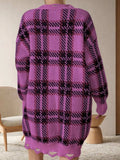 Distressed Plaid V-Neck Long Sleeve Sweater Dress - Trendsi - Flyclothing LLC
