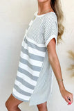 Stripe Mixed Short Sleeve Shift Mini Tee Dress - Trendsi