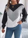 Contrast Round Neck Long Sleeve Sweater - Trendsi - Flyclothing LLC