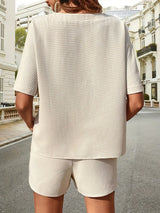 Waffle-Knit Half Sleeve Top and Shorts Set - Trendsi - Flyclothing LLC