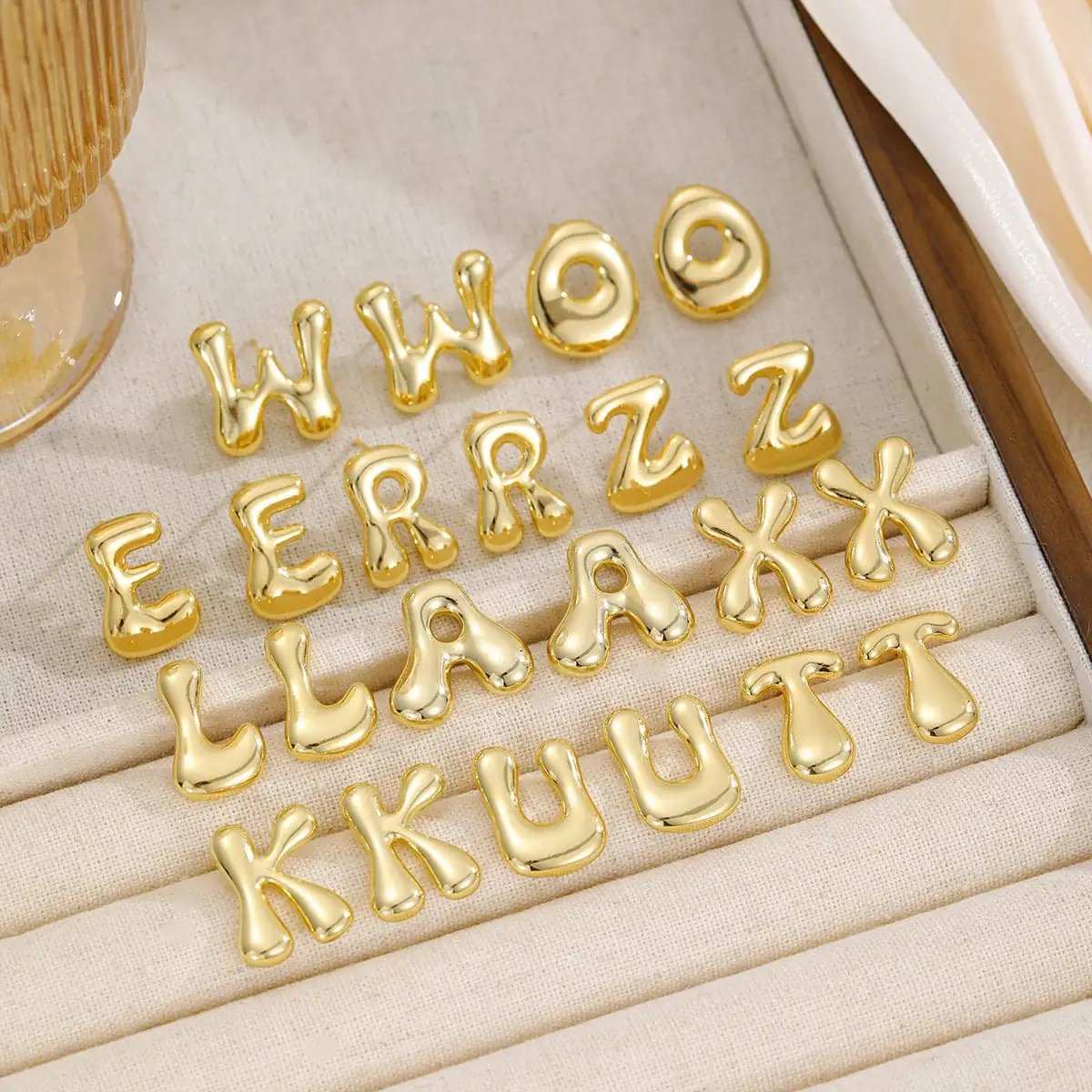 18K Gold-Plated Bubble Letter Stud Earrings - Trendsi - Flyclothing LLC