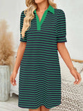 Contrast Striped Short Sleeve Mini Dress - Trendsi - Flyclothing LLC