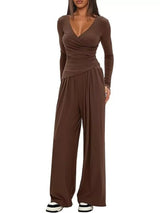 Casual Long Sleeve Top and Wide Leg Pants Set - Trendsi - Flyclothing LLC