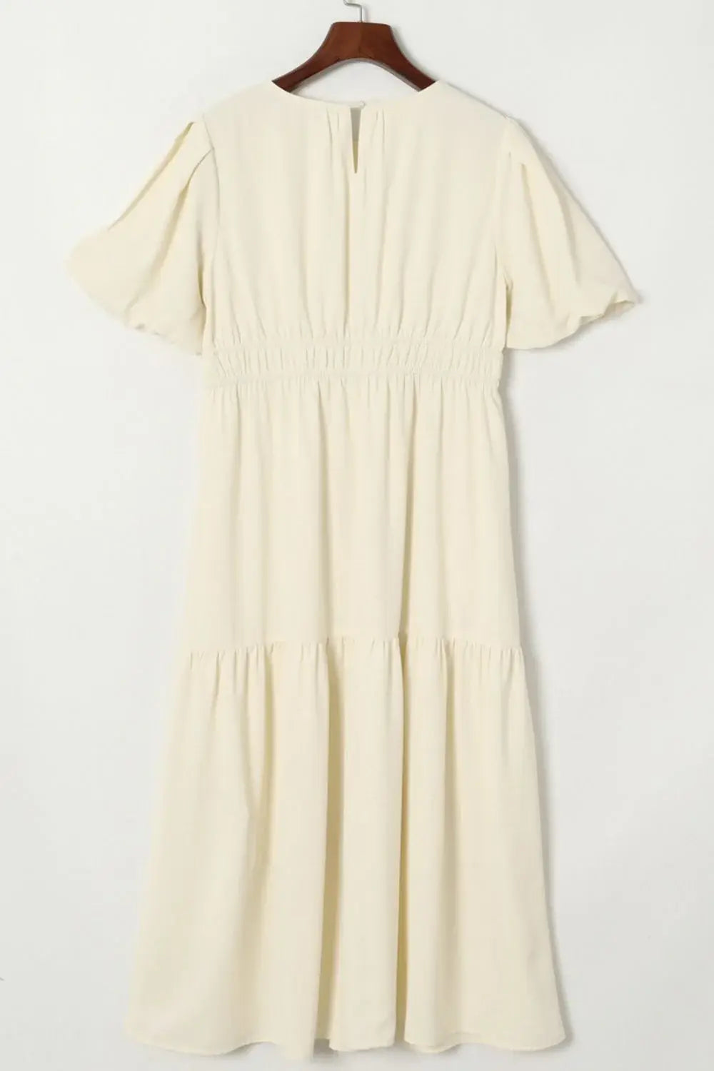 Puff Sleeve Pleated High Waist Flowy Midi Dress - Trendsi - Flyclothing LLC