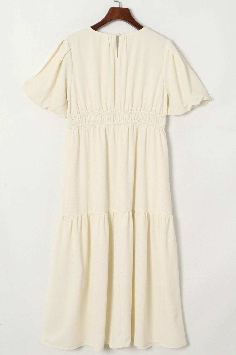 Puff Sleeve Pleated High Waist Flowy Midi Dress - Trendsi - Flyclothing LLC