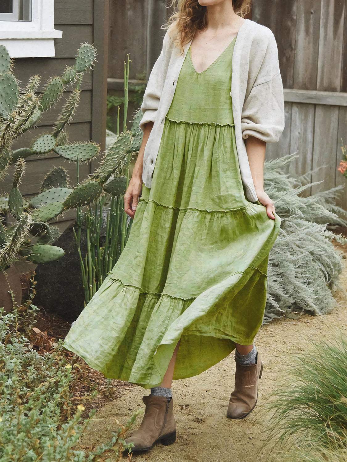 Tiered Frill V-Neck Sleeveless Dress - Trendsi - Flyclothing LLC