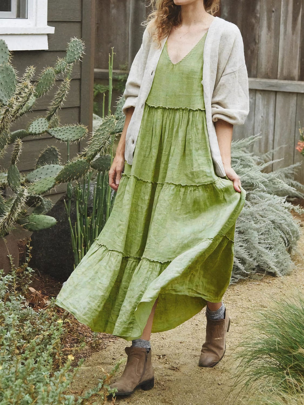 Tiered Frill V-Neck Sleeveless Dress Trendsi
