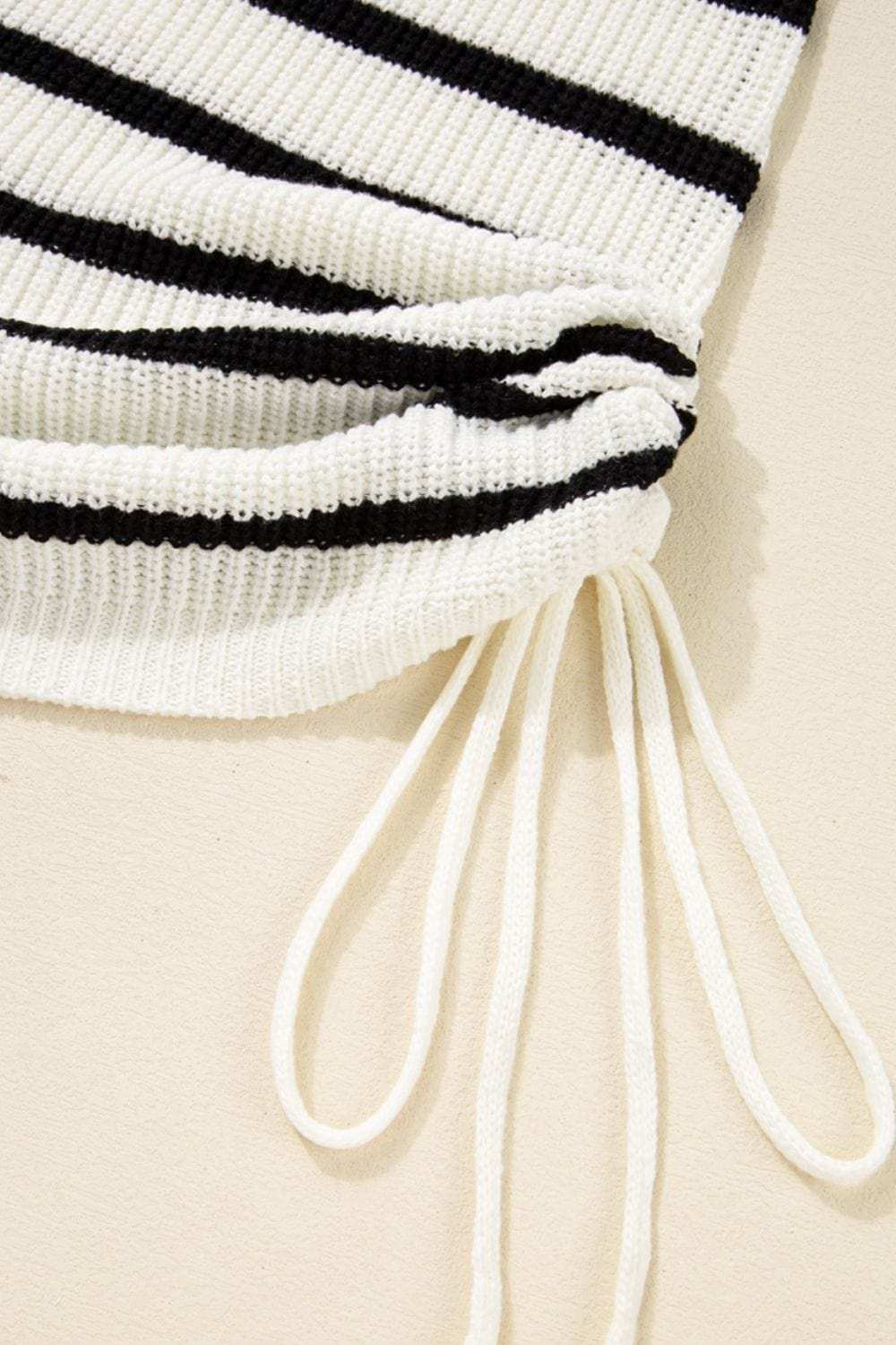 Contrast Striped Drawstring Detail Sleeveless Sweater Dress - Trendsi - Flyclothing LLC