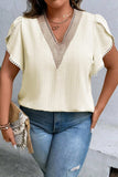 Plus Size V-Neck Petal Sleeve Blouse - Trendsi - Flyclothing LLC