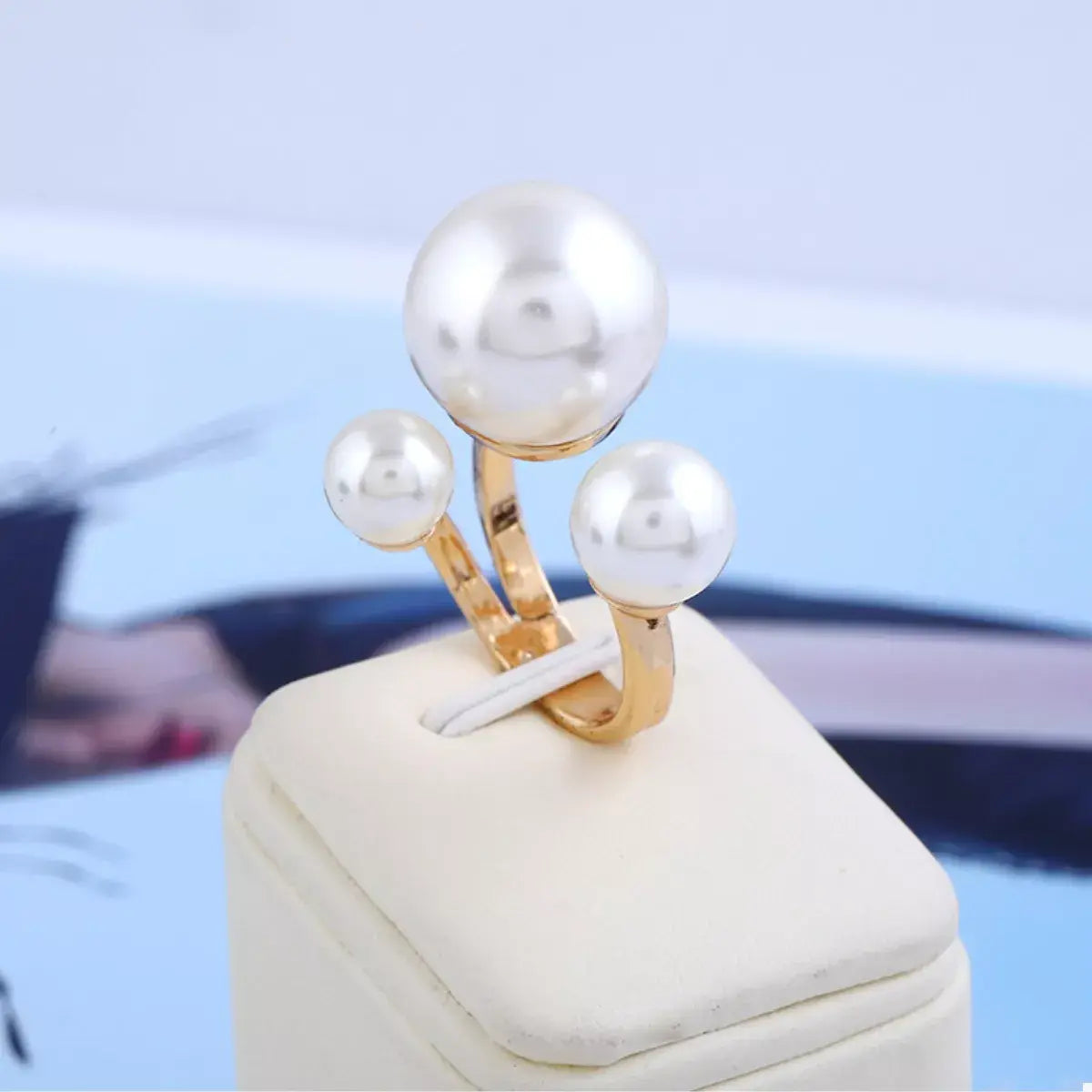 18K Gold-Plated Pearl Open Ring - Trendsi - Flyclothing LLC
