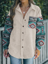 Perfee Pocketed Geometric Collared Neck Shacket - Trendsi - Flyclothing LLC