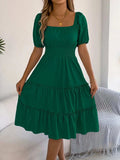 Square Neck Short Puff Sleeve Dress - Trendsi - Flyclothing LLC