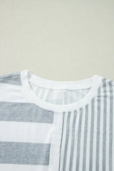 Stripe Mixed Short Sleeve Shift Mini Tee Dress - Trendsi - Flyclothing LLC