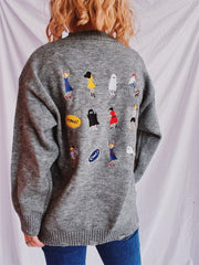 Embroidered Round Neck Dropped Shoulder Sweater - Trendsi