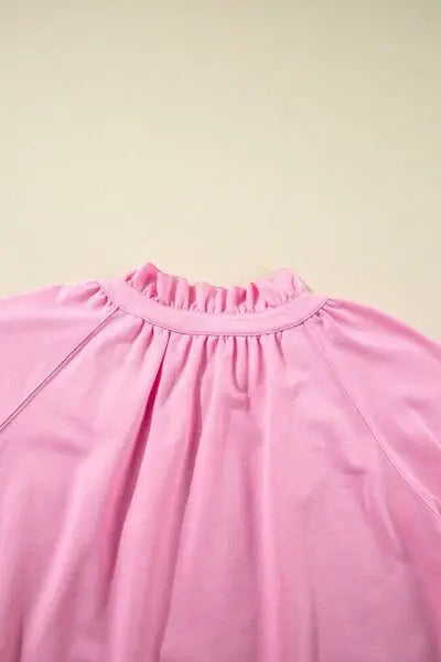 Half Zip Puff Sleeve Top and Ruffled Shorts Set - Trendsi - Flyclothing LLC