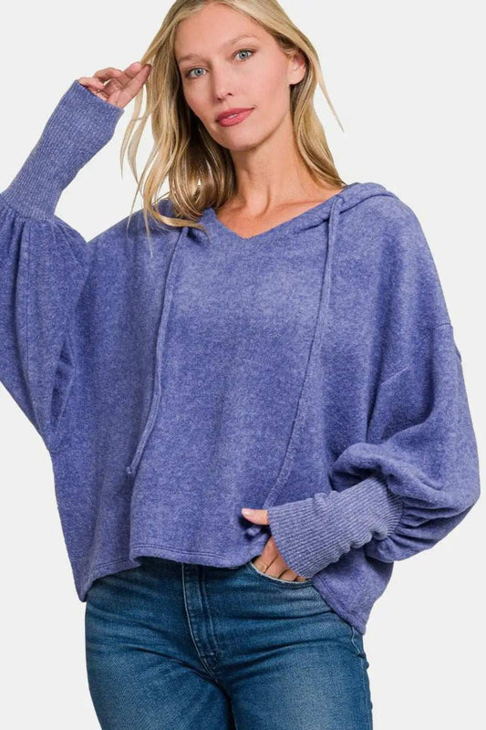 Zenana Brushed Hacci Drop Shoulder Cropped Hoodie - Trendsi - Flyclothing LLC