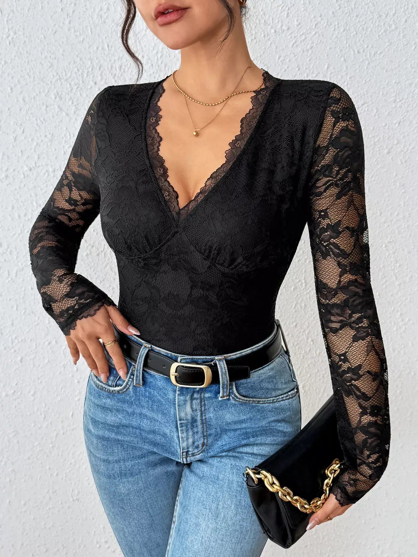 Lace Long Sleeve Bodysuit - Trendsi - Flyclothing LLC