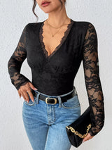 Lace Long Sleeve Bodysuit - Trendsi - Flyclothing LLC