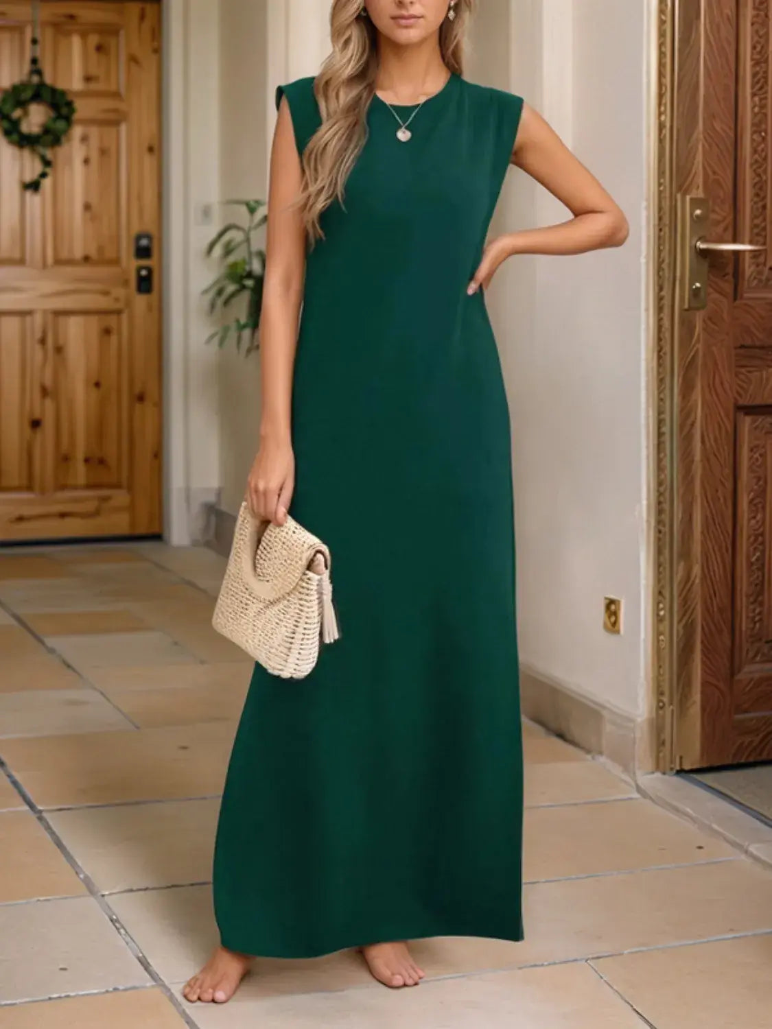Full Size Slit Round Neck Sleeveless Maxi Tank Dress Plus Size - Trendsi - Flyclothing LLC