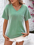 V-Neck Dropped Shoulder T-Shirt - Trendsi - Flyclothing LLC