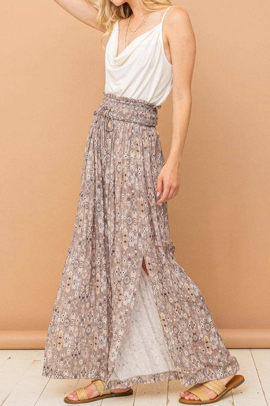 And The Why Printed Smocked Waist Slit Wide Leg Pants - Trendsi - Flyclothing LLC
