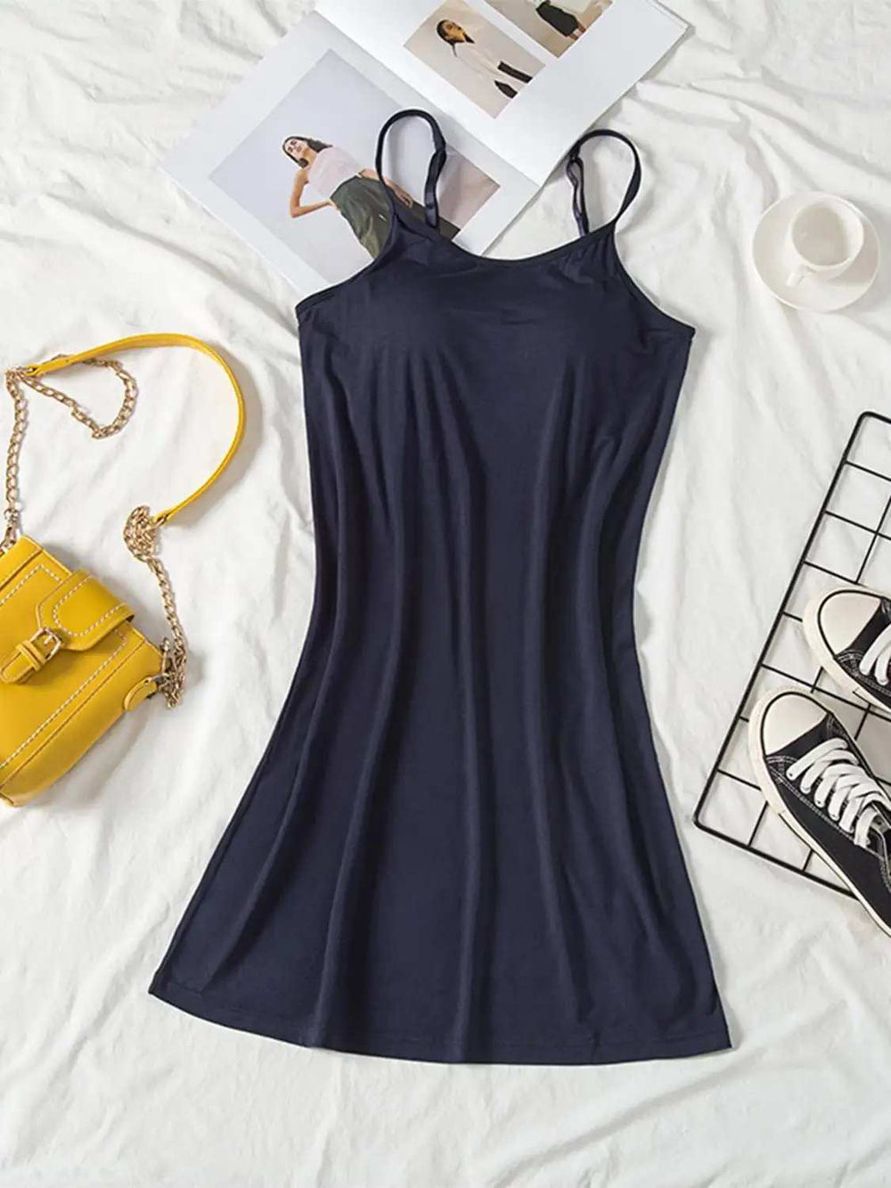 Round Neck Spaghetti Strap Cami Dress with Bra - Trendsi - Flyclothing LLC