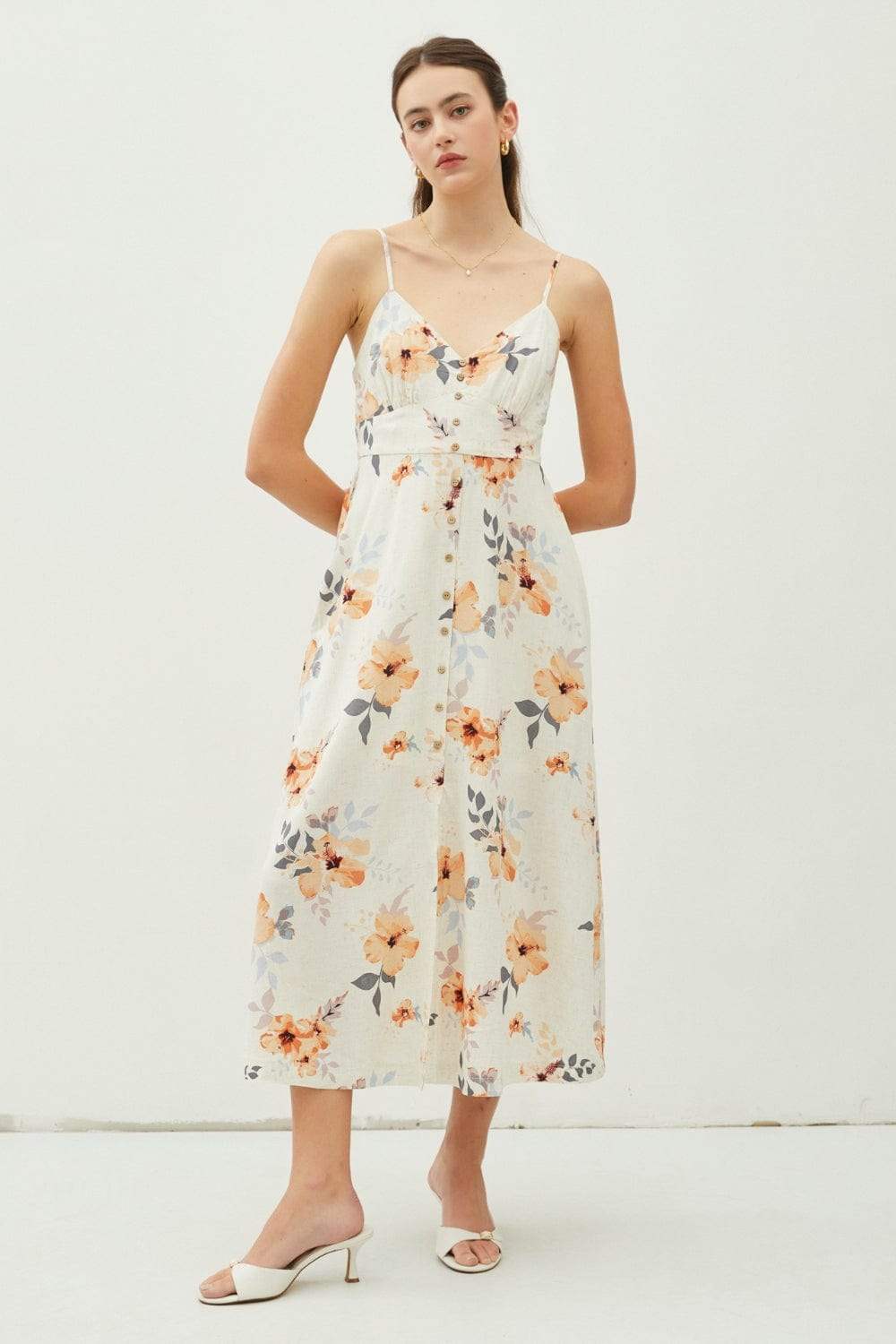 Be Cool Floral Button Down Cami Midi Dress - Trendsi - Flyclothing LLC