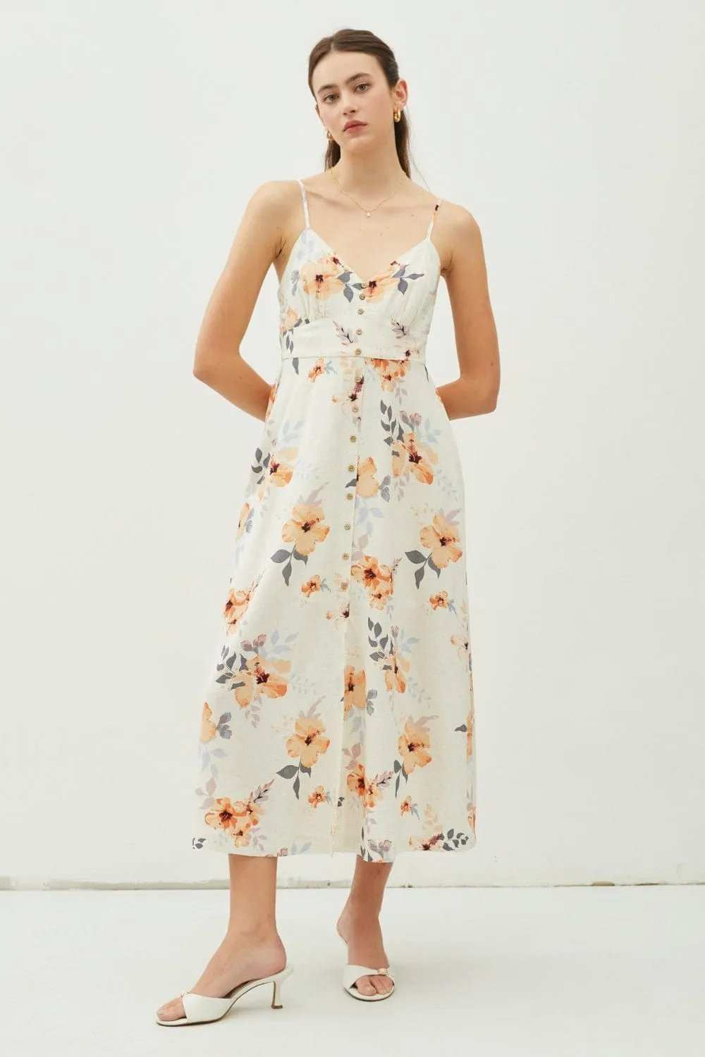 Be Cool Floral Button Down Cami Midi Dress - Trendsi - Flyclothing LLC