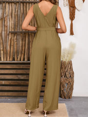 V-Neck Tie Waist Jumpsuit