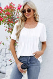 Ruched Scoop Neck Short Sleeve Blouse - Trendsi - Flyclothing LLC
