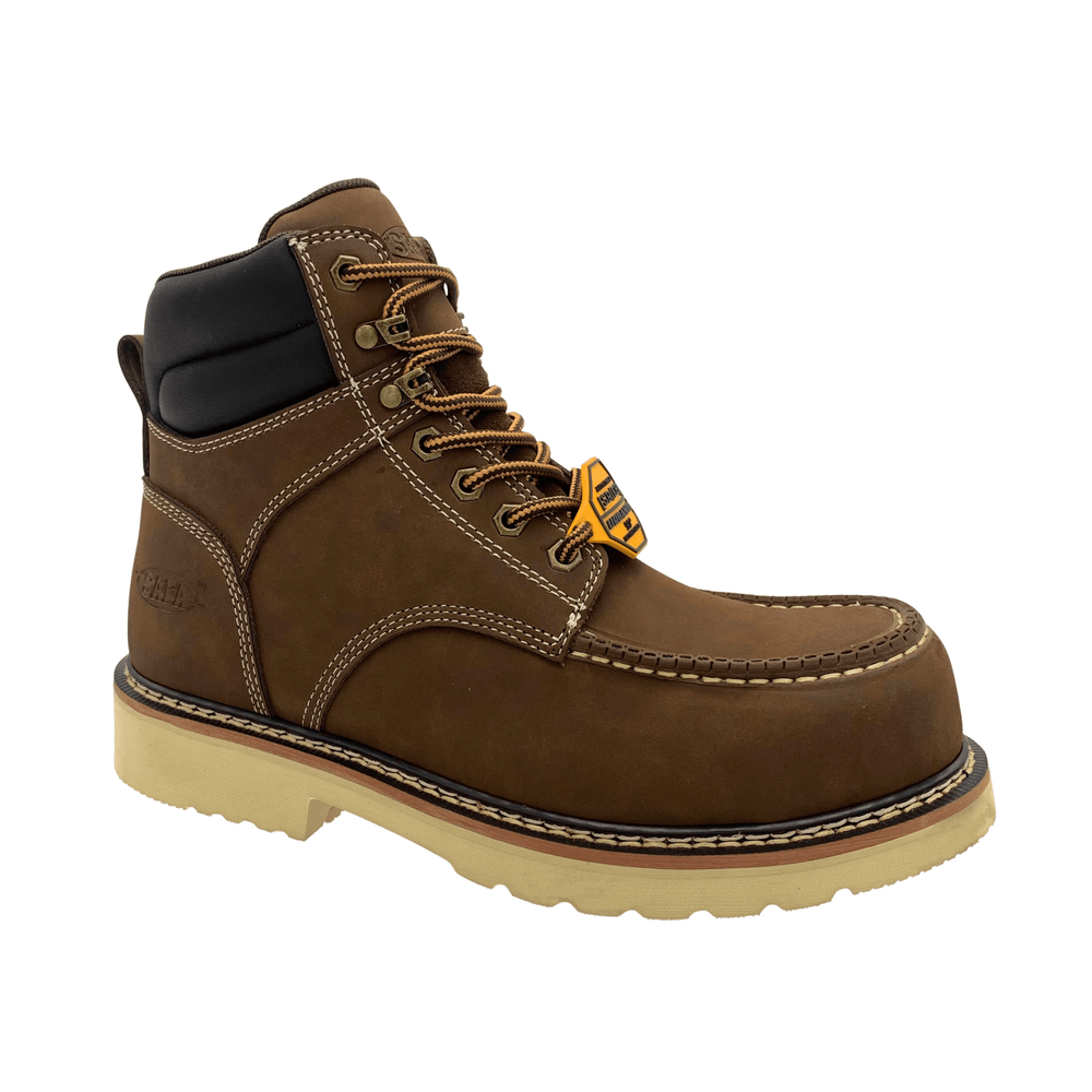 SAFA Men's 6" Brown Leather Defined Heel Cap Toe Work Boot - SAFA - Flyclothing LLC