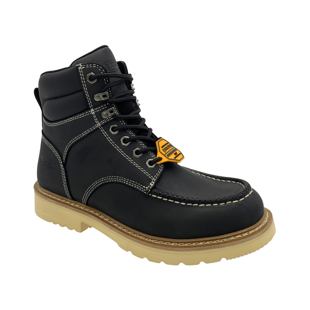 SAFA Men's 6" Black Leather Defined Heel Cap Toe Work Boot - SAFA