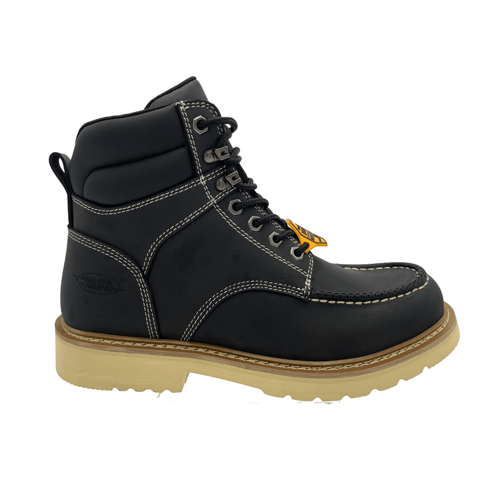 SAFA Men's 6" Black Leather Defined Heel Cap Toe Work Boot - SAFA - Flyclothing LLC