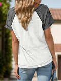 Contrast Notched Short Sleeve T-Shirt - Trendsi - Flyclothing LLC