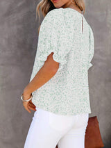 Full Size Floral Print Ruffle Sleeve Blouse Plus Size - Trendsi - Flyclothing LLC