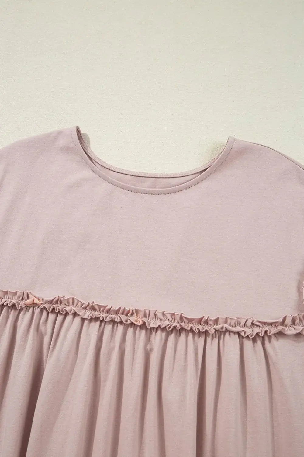 Frilled Trim Crew Neck Cap Sleeve Loose Fit Mini Dress - Trendsi - Flyclothing LLC