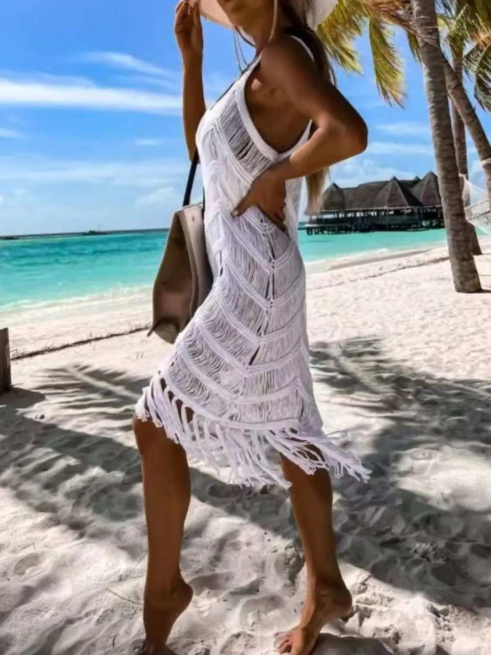 Fringe Scoop Neck Cover-Up - Trendsi - Flyclothing LLC