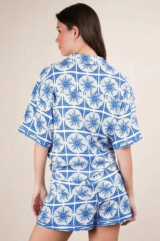 VERY J Full Size Tropical Printed Shirt Top and Shorts Set Plus Size - Trendsi - Flyclothing LLC