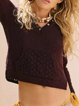 Crochet Detail Hooded Knit Top - Trendsi - Flyclothing LLC